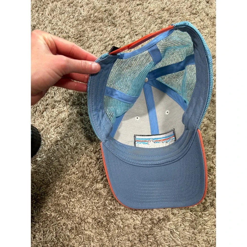 Patagonia Logo Trucker Hat White Blue Orange Snapback Cap Mesh‎ Back Mens Hiking